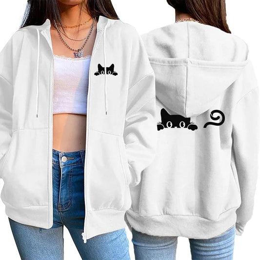 2025 New Womens Zipper Cardigan Hooded Sweatshirt Printing Outfits Fashion Casual Jogging Top Clothing Lady Versatile Sport Coat