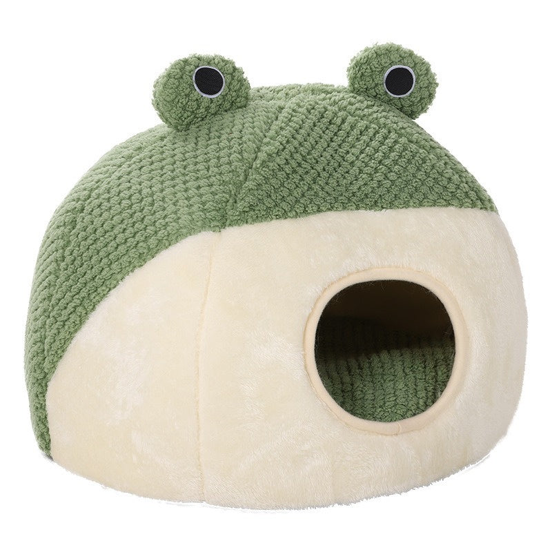 Nova Cama para Animais de Estimação Inverno Quente Toca para Cão Gato Vilinha Pelúcia Colchão para Pets Pequeno Formato Sapo Semi-Fechada Casa para Gatinhos Filhotes Suprimentos para Animais de Estimação