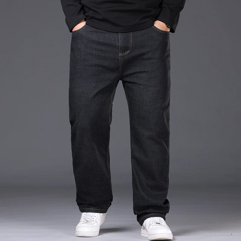 42-50 Plus Size Men's Jeans Business Casual Denim Pants High Waist Straight Leg Loose Elastic Comfortable Trousers Male Clothing