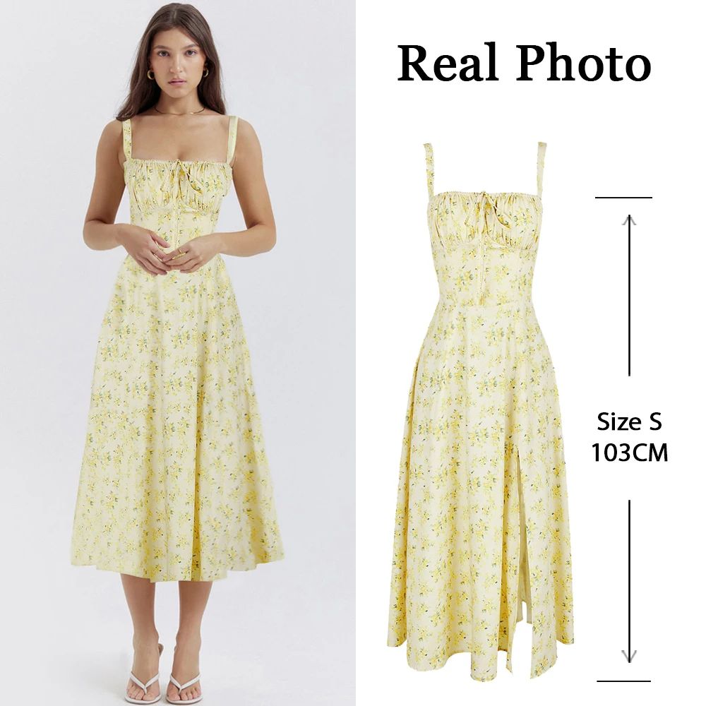 Suninheart Women's Summer Floral Print Dresses Sweet Elegant Midi Holiday Dress