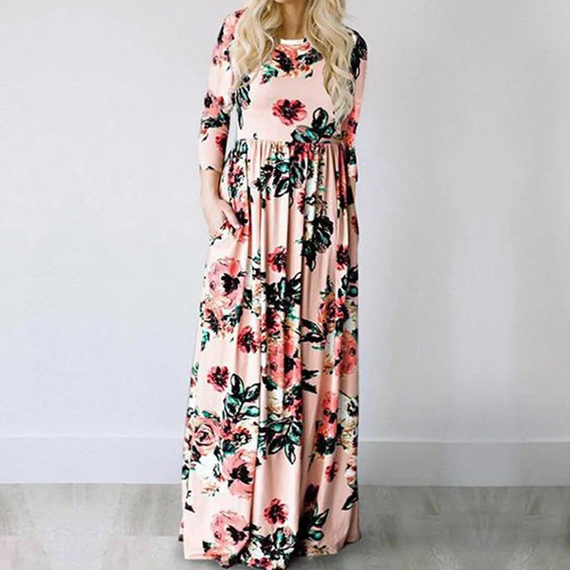 Women Summer Floral Print Maxi 2025 Loose White Boho Beach Dress Women Vintage