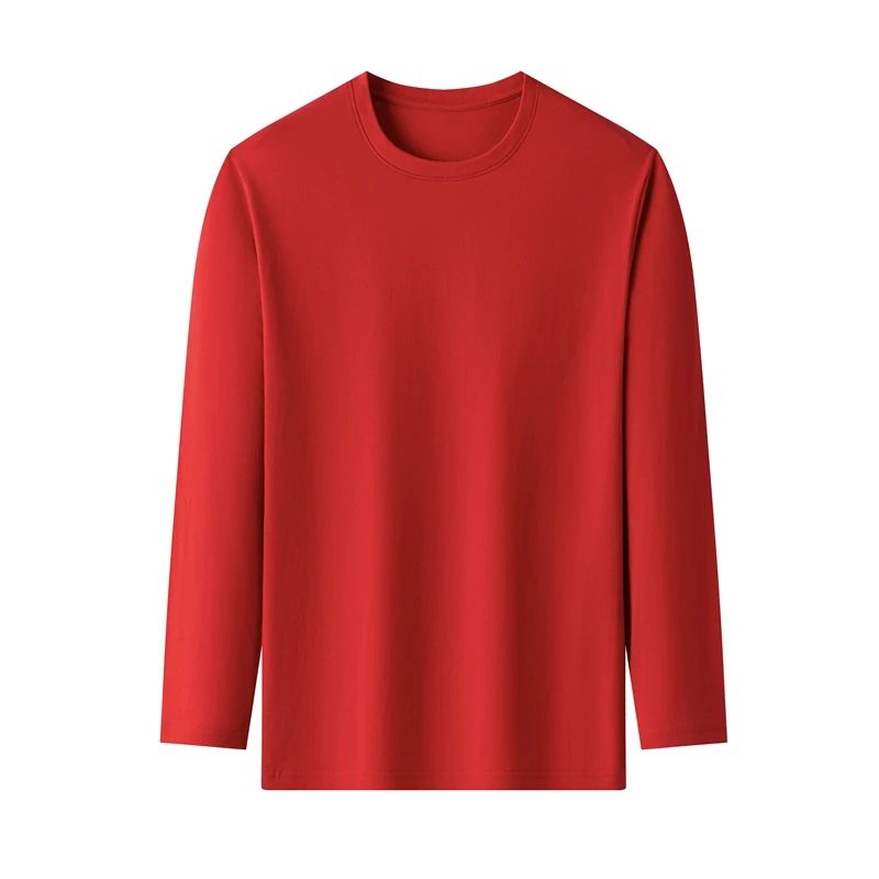 Men's Solid Color round Neck Long Sleeve T-Shirt Cotton Summer Comfortable Breathable Casual Top in Various Colors