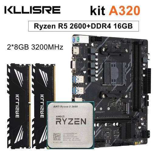 Kllisre A320 kit AMD Ryzen R5 2600 cpu DDR4 16GB 3200MHz memória placa-mãe a320m