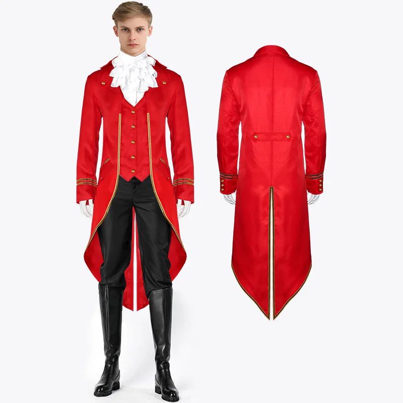 Medieval Retro Red Tailcoat Mens Jacket Coats Swallowtail Dust Cosplay Steam Punk Costume Palace Dress Europe Uniform