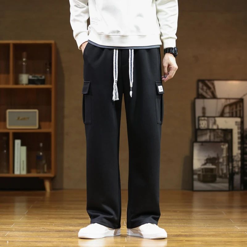 2024 New in Wide Leg Pants Men Autumn Straight Elastic Waist Baggy Cargo Trouser Male Relaxed Streetwear Sweatpant Plus Size Big