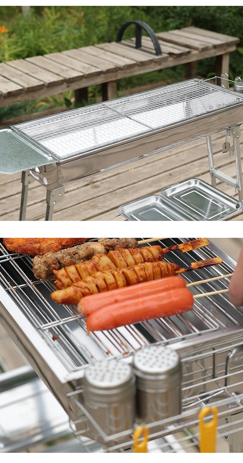 Outdoor Stainless Steel Charcoal Grill Large Size Barbecue Tool Portable Free Installation Handle Folding BBQ Cooking