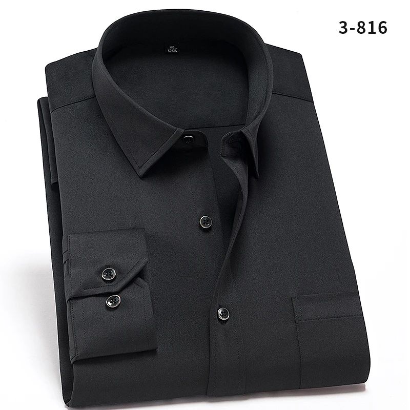 Men's Strech Solid Dress Shirt Anti-Wrinkle Long Sleeve Plain Casual Shirts Male Regular Fit Non-iron Easy Care Work Clothes Man