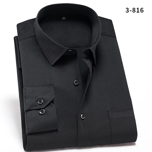 Men's Strech Solid Dress Shirt Anti-Wrinkle Long Sleeve Plain Casual Shirts Male Regular Fit Non-iron Easy Care Work Clothes Man