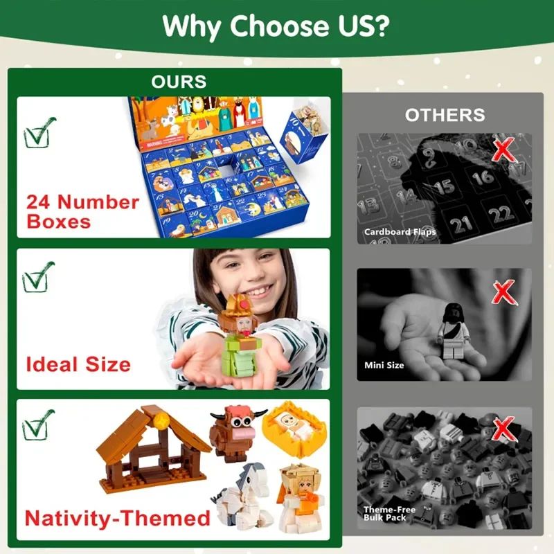DIY Christmas Advent Calendar Gift Box Nativity Jesus Bricks Toys 24days Countdown Advent Calendars Christmas Home Decoration