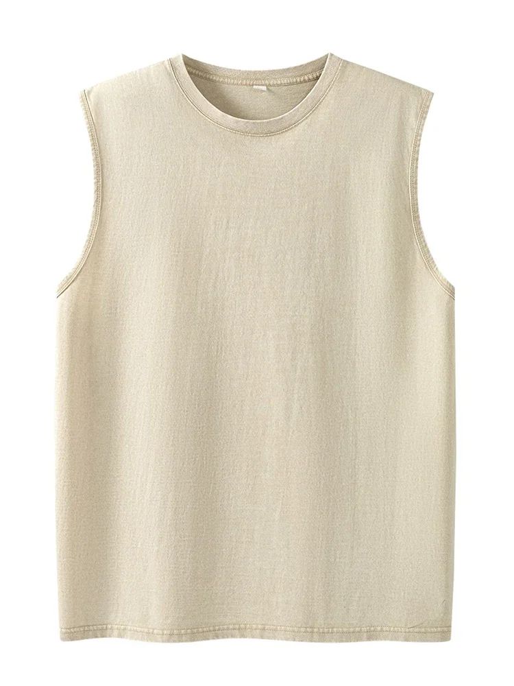 Summer cotton Men's Washed Cotton Tank Tops Muscle Gym Sleeveless Workout T Shirts Running Beach Loose Tees