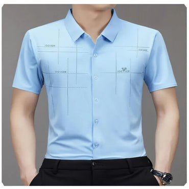 Men's Ice Silk Business Shirt Short Sleeve Anti-wrinkle Iron-free Seamless Shirt Highly Elastic Comfortable Wear Gift for Man