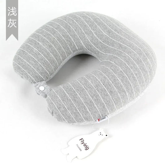 Memory Foam U-Shaped Travel Neck Pillow with Cooling Stripe Design - Cotton Linen Pillowcase for Airplane, Office & Home Support