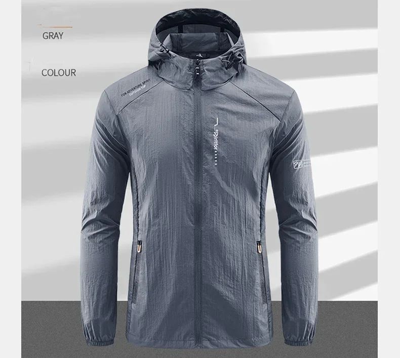 Men's UPF 50+ UV Protection Windbreaker Quick Dry Jacket Outdoor Sun-Protective Thin Hiking Fishing Cycling Hooded Sport Light