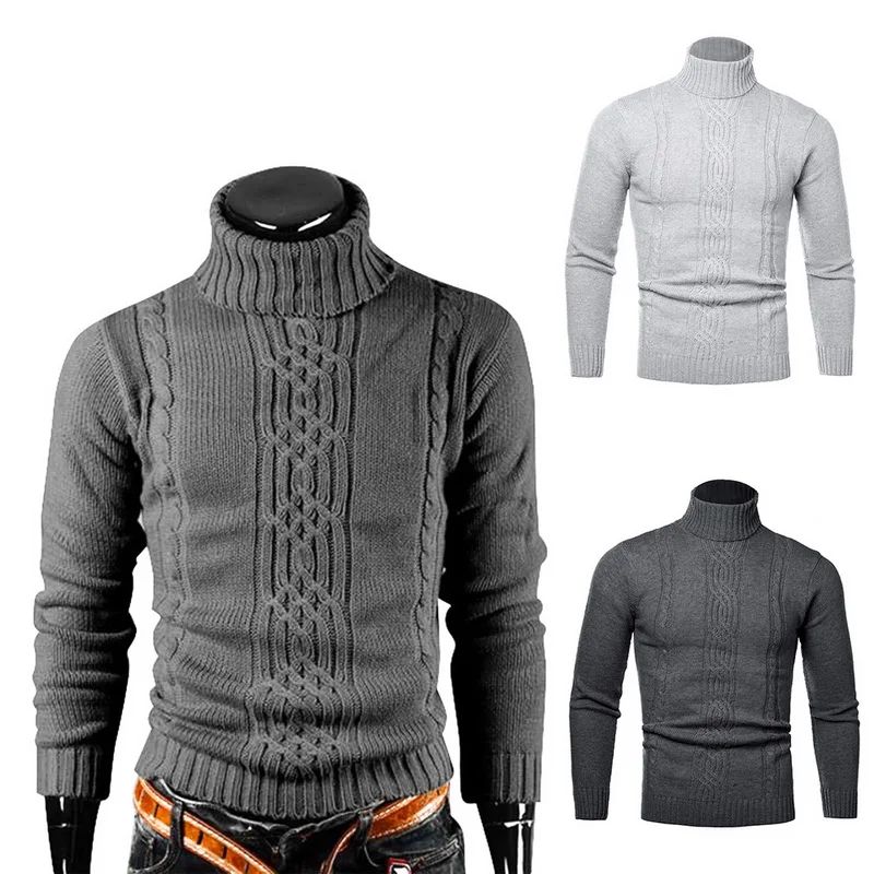 2025 Men's Warm Sweater Long Sleeve Turtleneck Sweater Retro Knitted Pullover Sweaters
