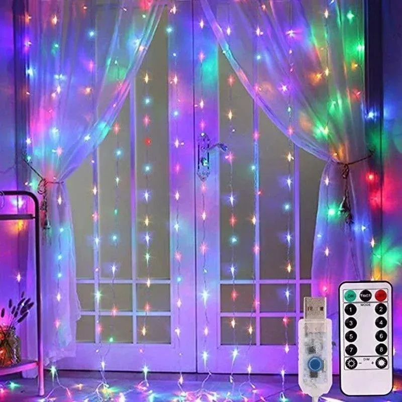 USB Curtain Lights - 8 Lighting Modes LED Fairy String Light for Christmas Halloween New Year Wedding Party Home Garden Decor