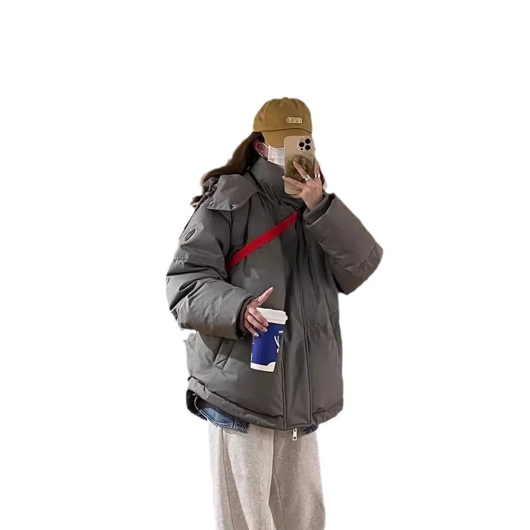 Winter Grey Heart Shaped Short down Cotton Jacket Men Women Couple Bread Style Outerwear Unique Design Sensation Coat