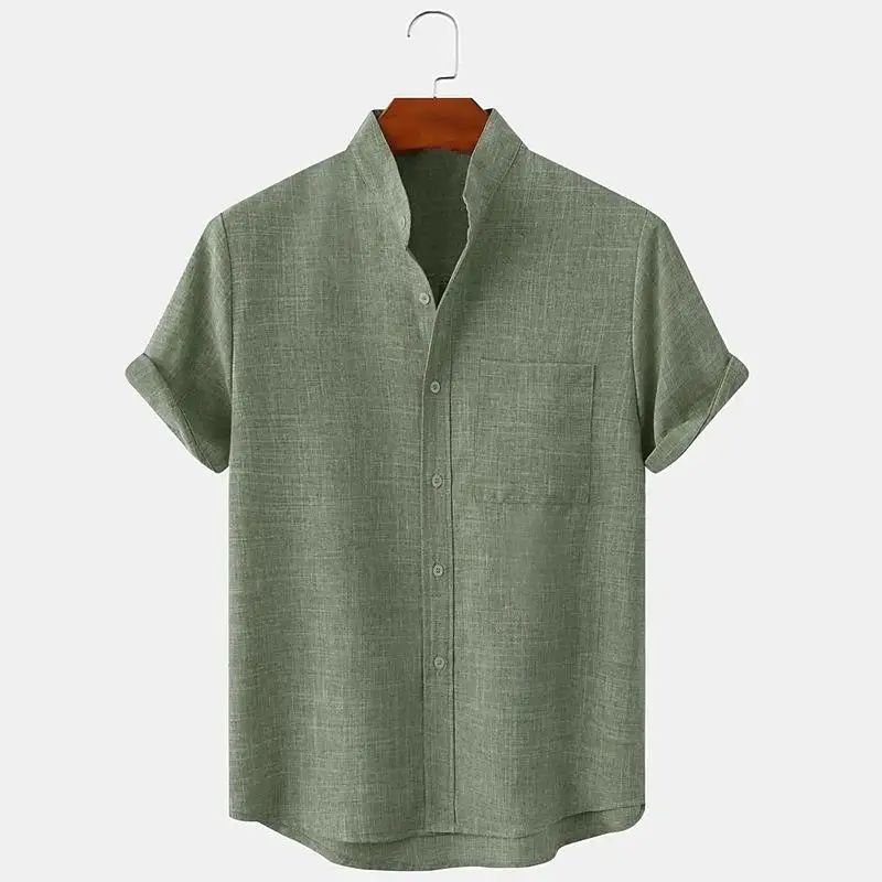 FEGKZLI Men's Fashion Short Sleeve 100% Cotton Linen Shirt Casual Oversized Loose Beach Shirts