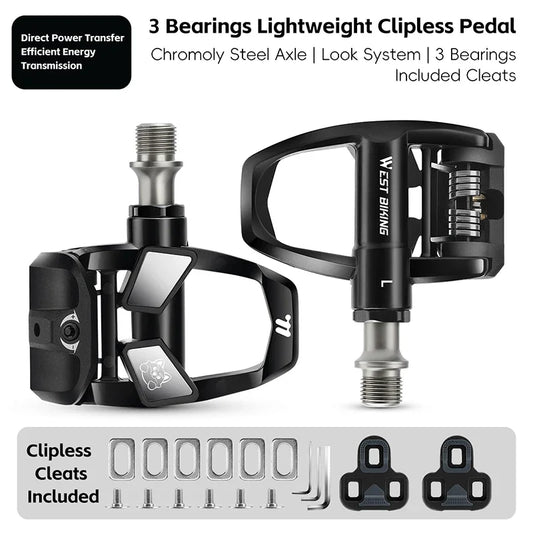 WEST BIKING Road Bike Pedals Nylon Bicycle Locking Pedals Cycling Bearing Cleats Clipless Pedal Look System With Locking Plates