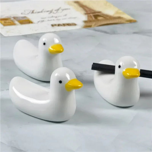 3 peças de suporte fofo de cerâmica de cisne e pato para pauzinhos, garfos, colheres, suporte de rack para utensílios de mesa de cozinha