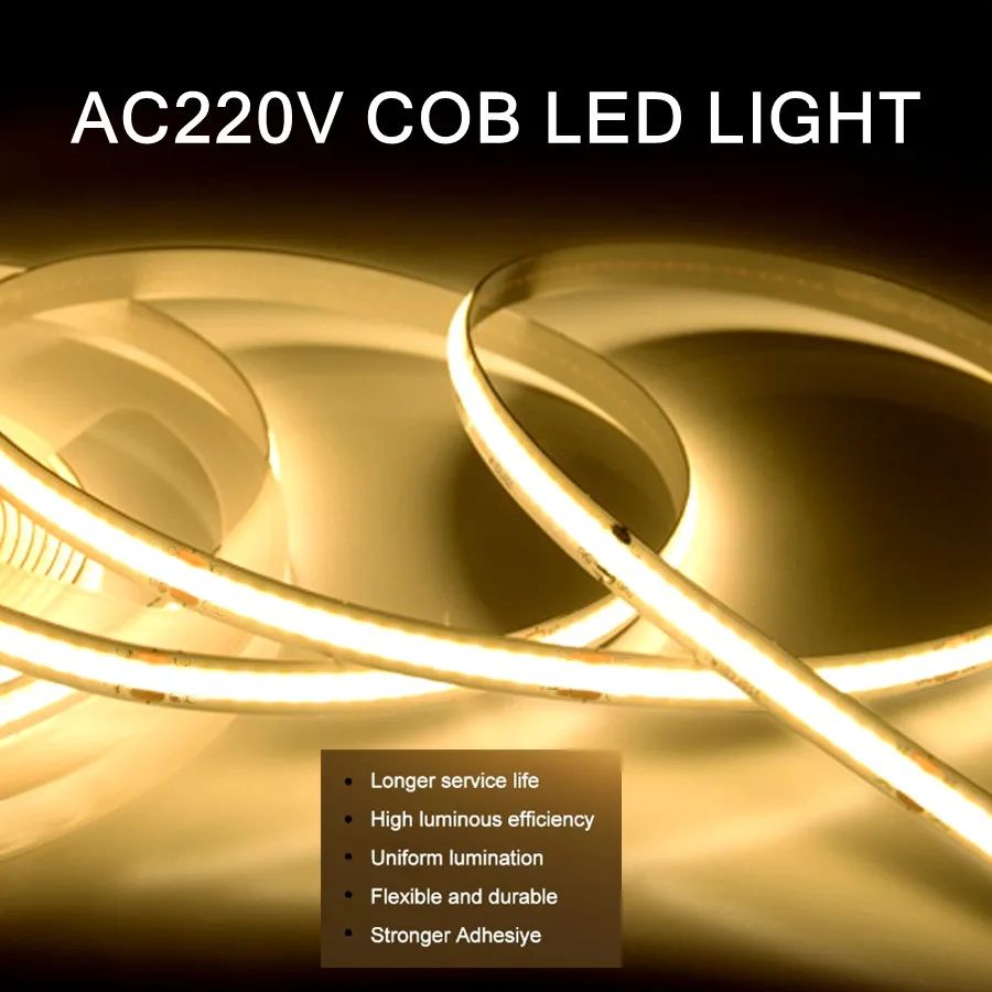 220V COB LED Strip Light Flexible Tape Lights Smart IC No Need Driver High Bright 240 LEDs Linear Lighting RA95 Warm White 1-5m
