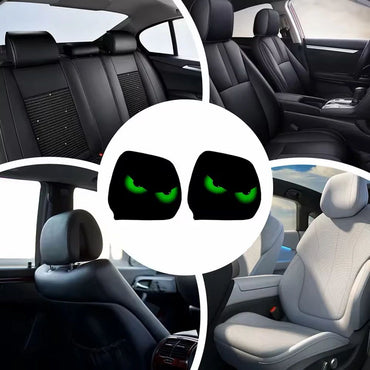 2PCS Black Fluorescent Eye Car Head Pillowcase, Double-sided Printed Car Interior Personalized Decoration Car Pillowcase