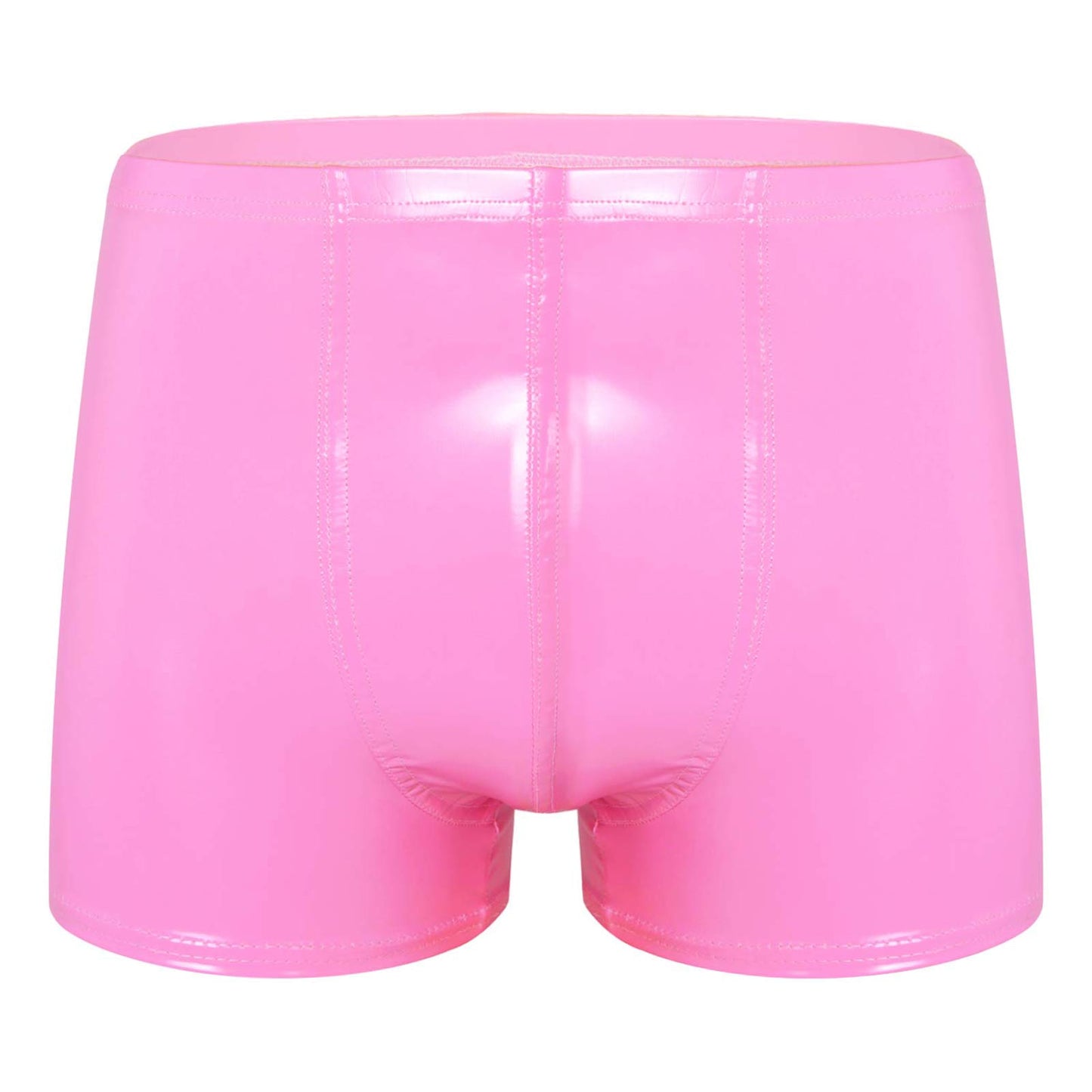 Mens Patent Leather Shorts Dance Performance Clubwear Wet Look Pants Elastic Waistband ShortsBulge Pouch Boxer Briefs Shorts