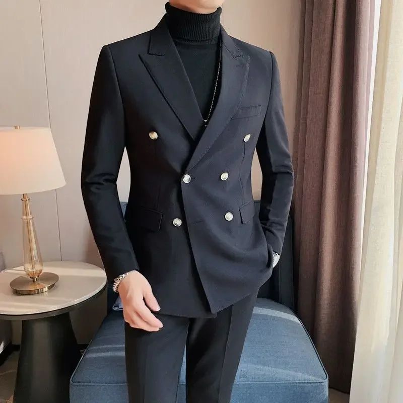 Jacket for Men Dress Jackets Coats Double Breasted Black Business Man Suits and Blazers Simple New in Korean Style Clothes 2025