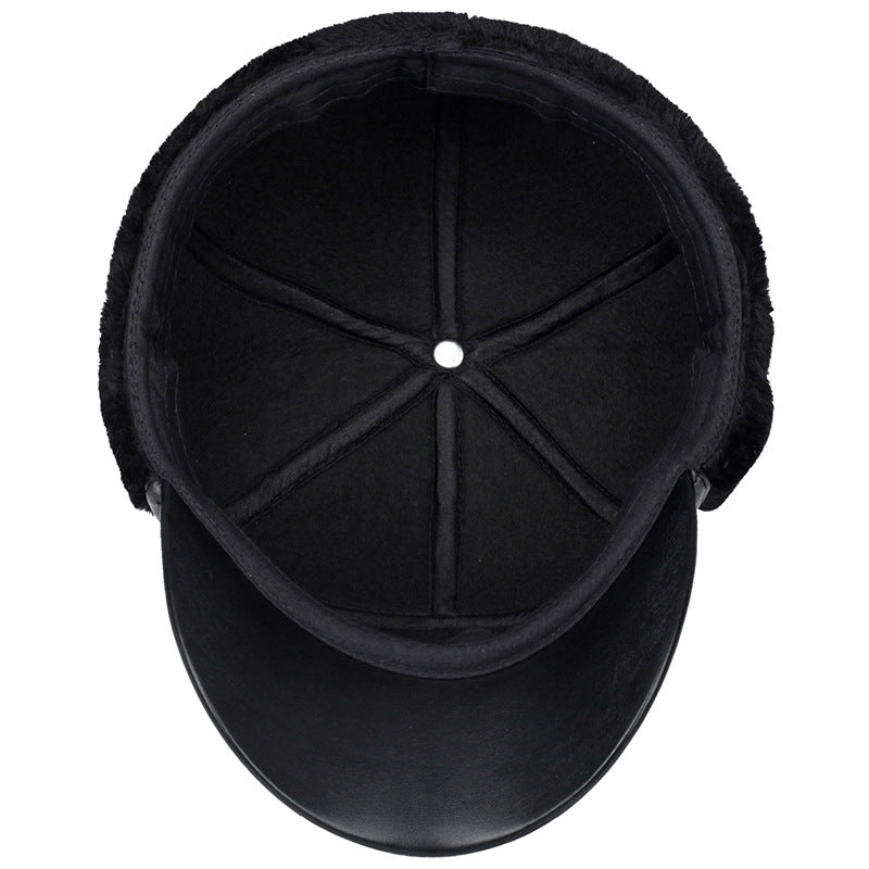 Boné Masculino de Couro Preto com Pelo de Inverno Masculino Feminino Snapback Casquette Ossos Chapéus de Papai Gorras com Abas Protetoras de Orelha Grosso