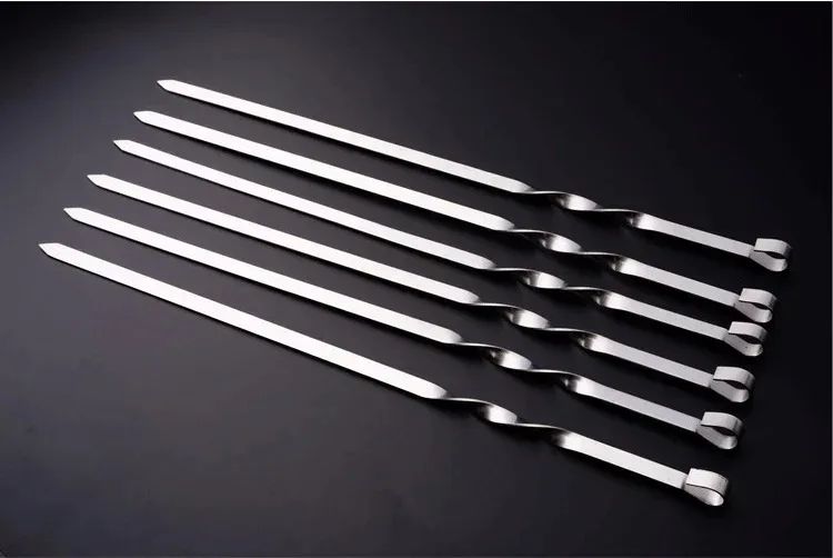 50cm BBQ Skewer 6Pcs Stainless Steel Wide Barbecue Sticks Flat BBQ Fork Outdoor Camping Picnic BBQ Utensil Kitchen Accessories