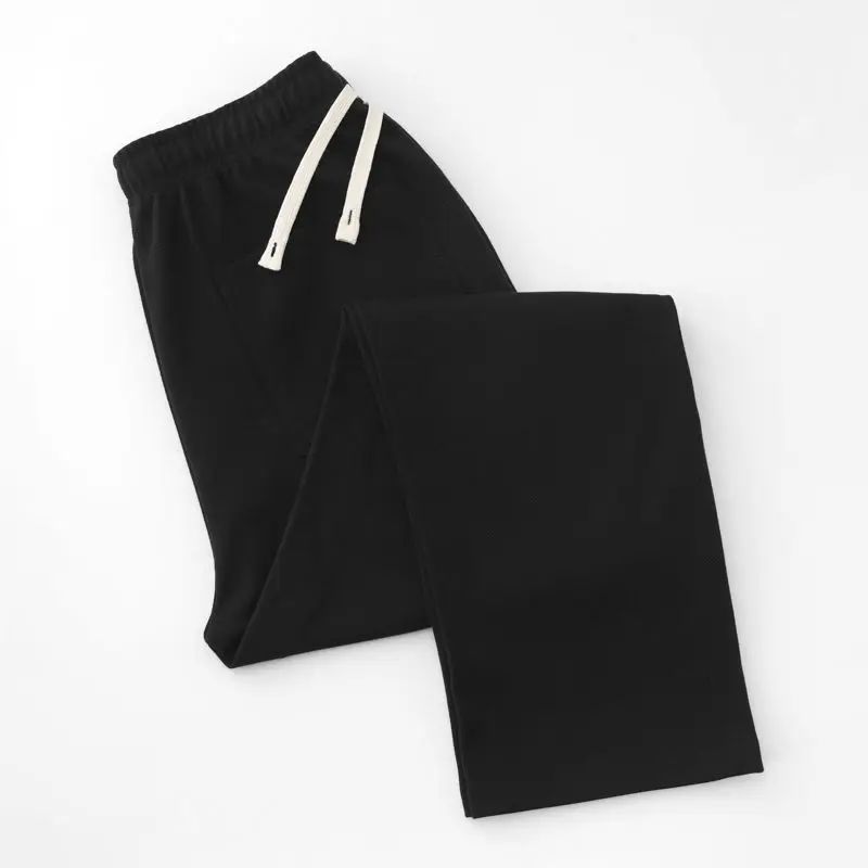 Men's Casual Pants Solid Elastic Waist Pocket Drawstring Loose Straight Sports Versatile Trouser Male Sweatpant Solid Breathable