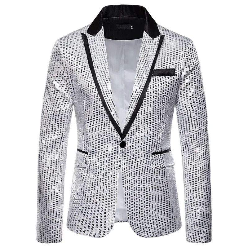 New Fashion Black Sequin Mens Shiny Suit Jacket One Button Blazer For Male Nightclub Singers Stage Dress Blazers Chaqueta Hombre