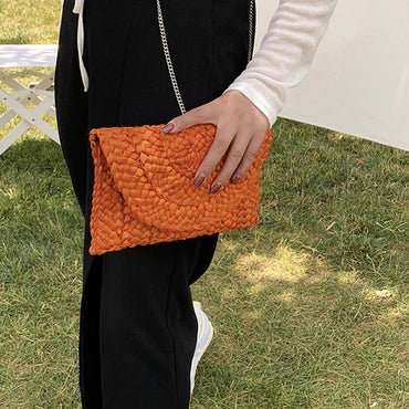 Corn Husk Weave Dinner Clutch Bag Women's Fashion Simple Solid Straw Large Purse Woman Summer Casual Vacation Ladies Wallet 2024