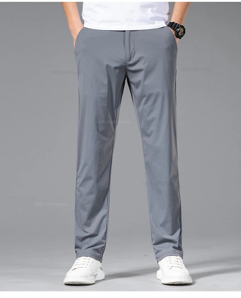 Spring Summer Ultra-thin Casual Pants Men's High Elastic Ice Silk Quick-dry Straight Draped Business Trousers Male Korean