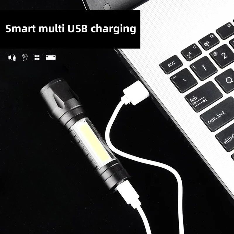 Lanterna Super Brilhante P50 Recarregável USB LED de Longo Alcance Tática À Prova D'Água para Acampamento Pesca Emergência