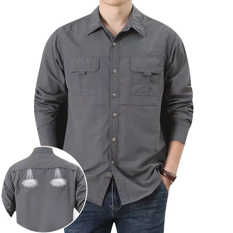 Men Loose Long-sleeved Shirt. New Solid Color Shirt for Middle-aged and Young People in Europe and America in Spring and Autumn