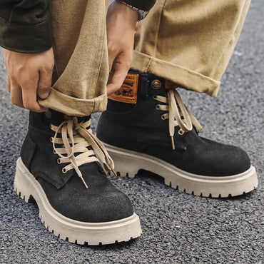 Men Platform Denim Boots Vintage Design Ankle Shoes Male Brand High Quality Comfortable Boots Cool Casual Lace Up Outdoor Shoes