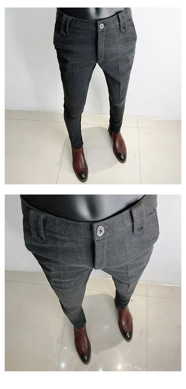 Autumn Winter Thickened Suit Pants Men Casual Slim Fit Straight Trousers Formal Business Woolen Cloth Social Office Dress Pants