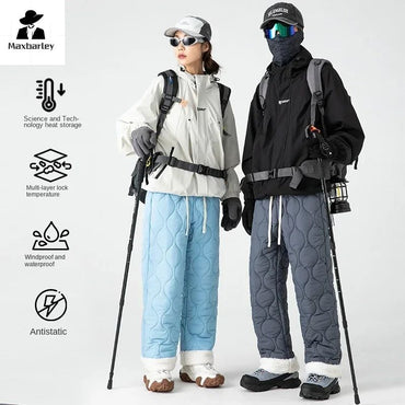 Winter Snow Pants Men's Fashion Brand Thick Windproof Warm Lamb Velvet Pants Women's Casual Cold-proof Down Cotton Padded Pants