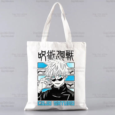 Gojo Satoru Jujutsu Kaisen Otaku Women Men Handbags Canvas Tote bags Reusable Cotton High capacity Shopping Bag