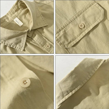 Summer Short Sleeve Cargo Shirt Men Streetwear Men Loose Shirts Casual Pure Cotton Double Pockets Khaki Shirt Fashion Clothing