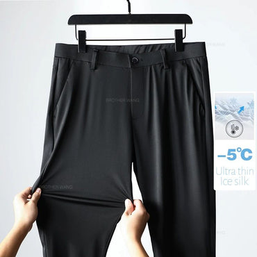 Spring Summer Ultra-thin Casual Pants Men's High Elastic Ice Silk Quick-dry Straight Draped Business Trousers Male Korean