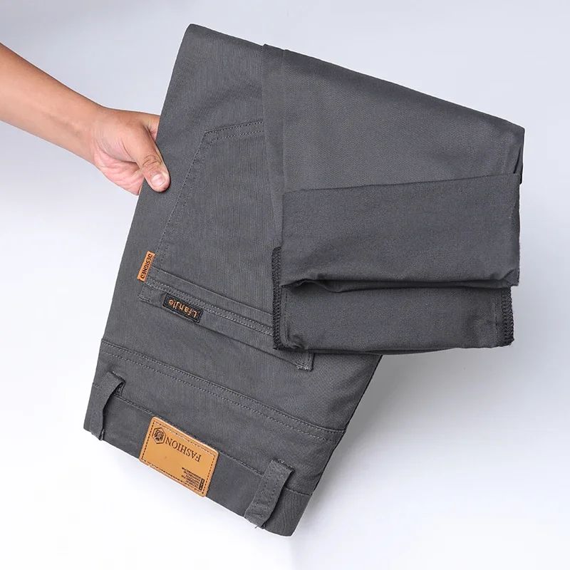 2024 Men's High Quality Pure Cotton Classic Solid Color Casual Pants Business Stretch Cotton Slim Straight Brand Trousers Male