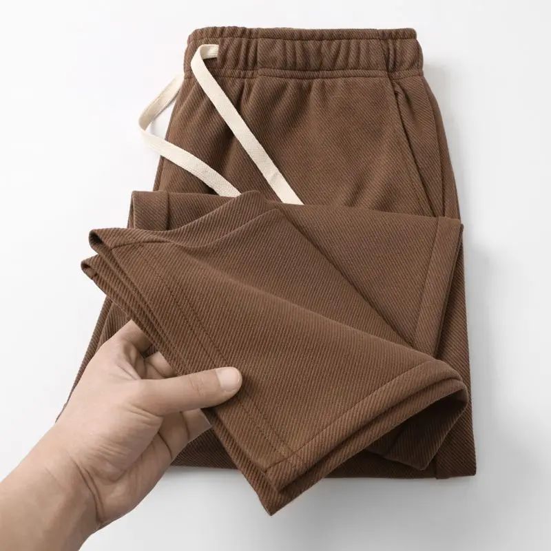 Men's Casual Pants Solid Elastic Waist Pocket Drawstring Loose Straight Sports Versatile Trouser Male Sweatpant Solid Breathable