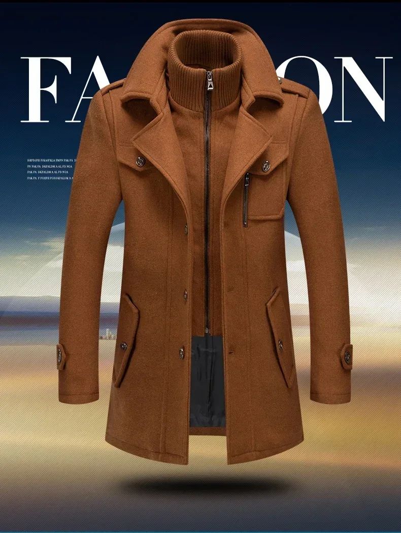 Overcoat 4XL Autumn Winter Mens Wool Trench Coats Fashion Middle Long Jacket Male Double Collar Zipper Coat Windbreak Woolen