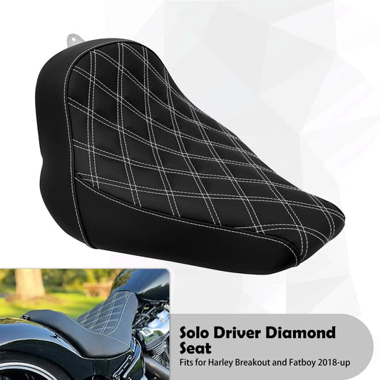 Motorcycle Driver Solo Seat Low Profile Leather Diamond Cushion Seat For Harley Softail Fat Boy Breakout FLSTF FXBRS 2018-2023