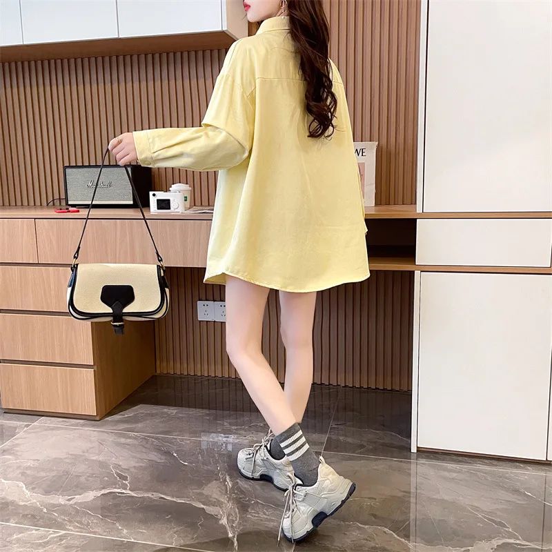 Casual Stylish Denim Long Sleeve Shirt For Women New Spring Autumn Loose Fit Age-Reducing Hong Kong Style Jacket With Button