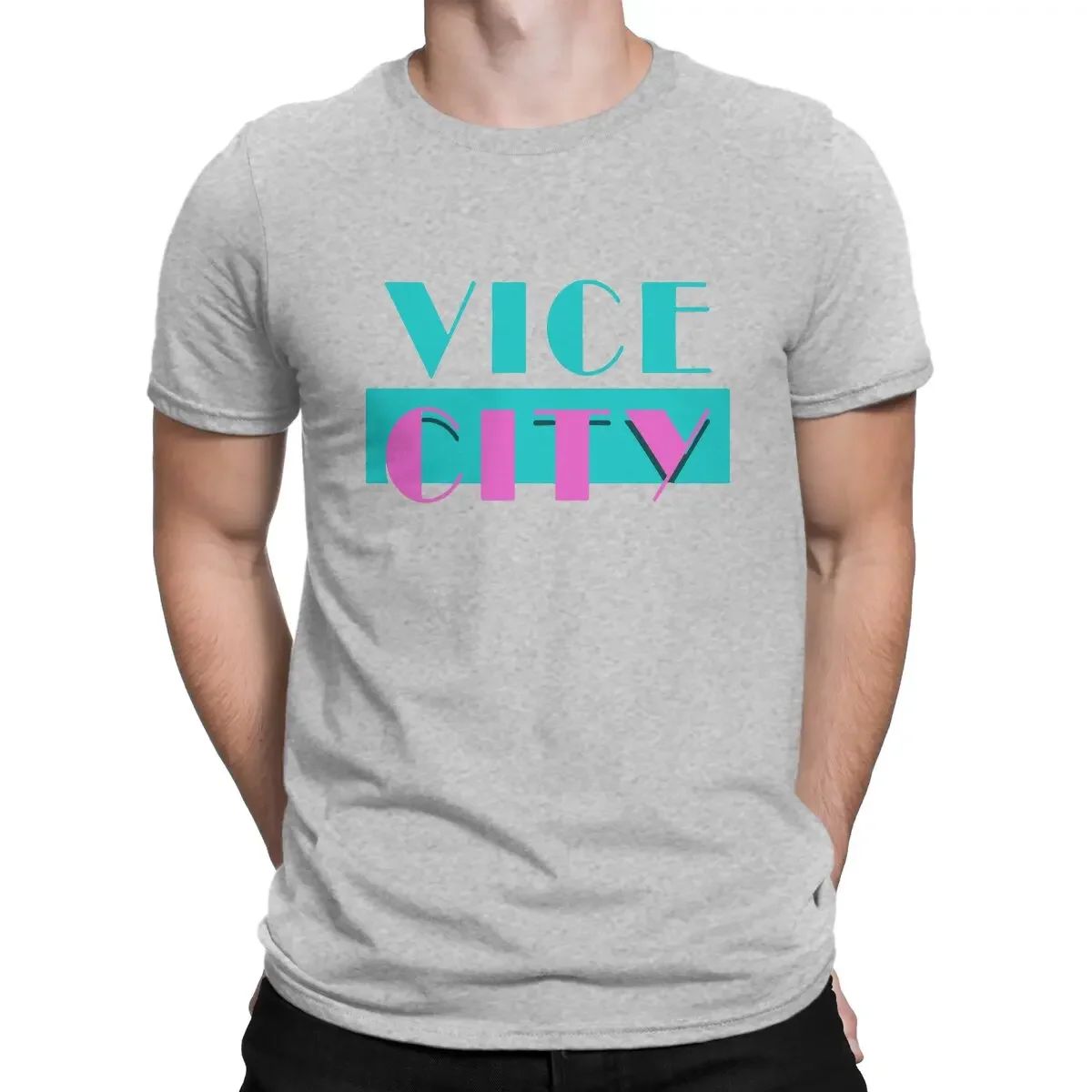 Theft Auto Creative TShirt for Men Vice City Round Neck Pure Cotton T Shirt 2024 Distinctive Birthday Gifts Streetwear GTA Grand