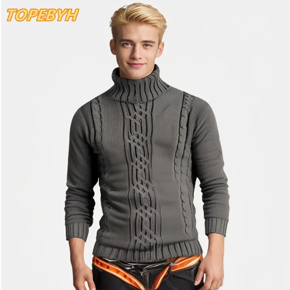 2025 Men's Warm Sweater Long Sleeve Turtleneck Sweater Retro Knitted Pullover Sweaters