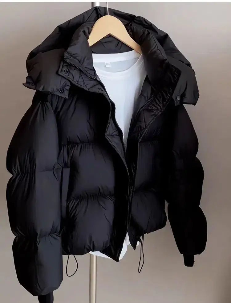 Hooded Cotton Jacket Women 2025 New Thickened Warm Long Sleeved Outwear Winter Korean Loose Solid Color Versatile Short Coat