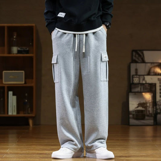 2024 New in Wide Leg Pants Men Autumn Straight Elastic Waist Baggy Cargo Trouser Male Relaxed Streetwear Sweatpant Plus Size Big